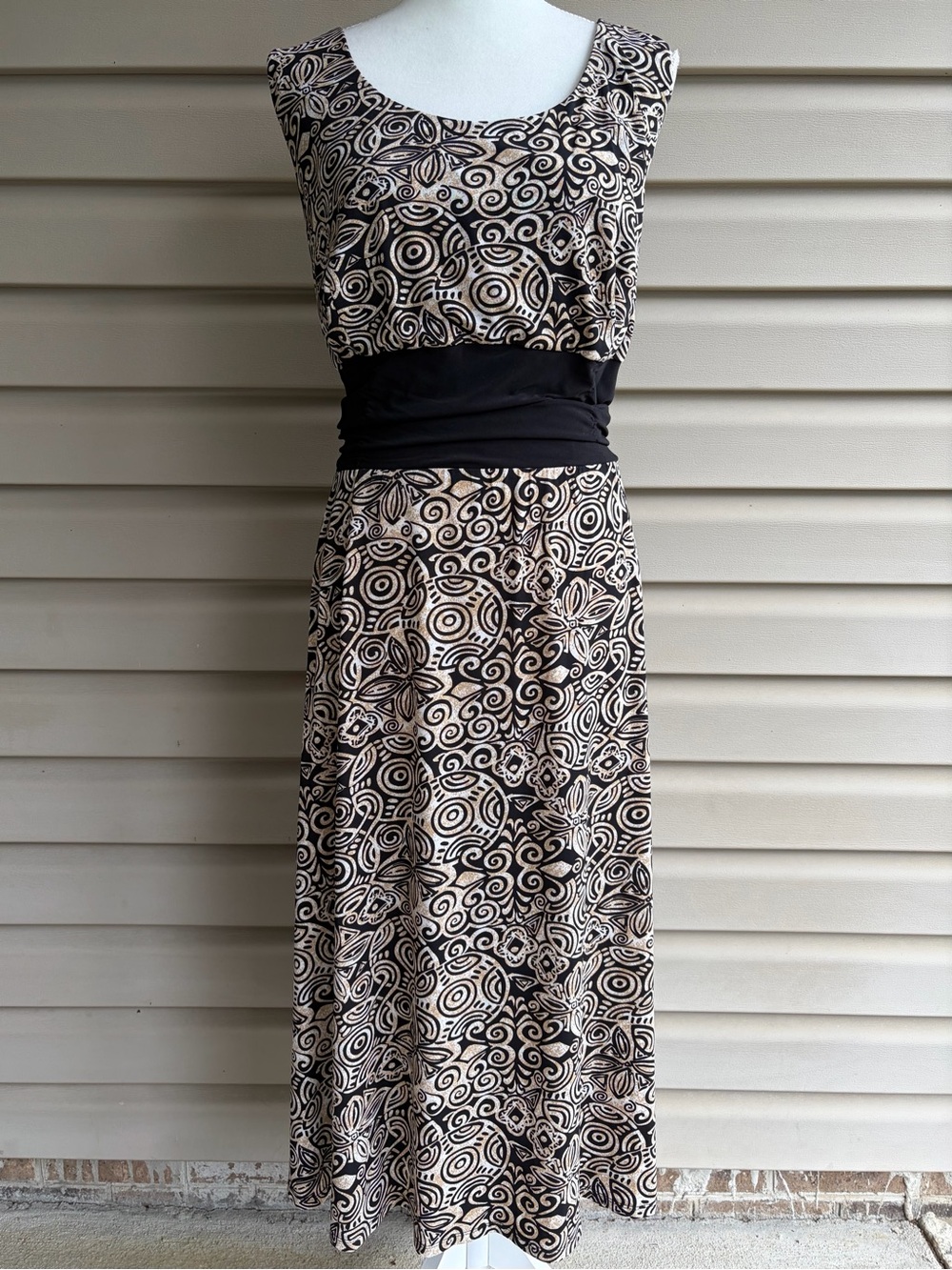 •Perceptions Woman• Black/Beige Abstract Print Sleeveless Dress - Size 24W